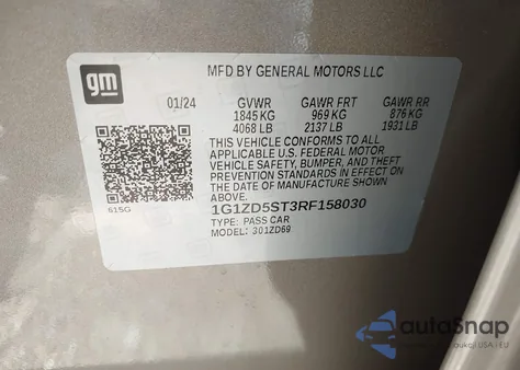 2024 Chevrolet Malibu Fwd 1Lt z USA, uszkodzony, nr VIN 1G1ZD5ST3RF158030